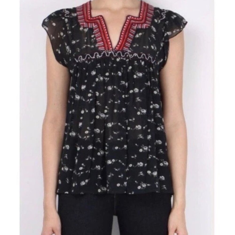 Ulla Johnson Anosha Floral Silk Georgette Blouse, Size 2, Retails for $357